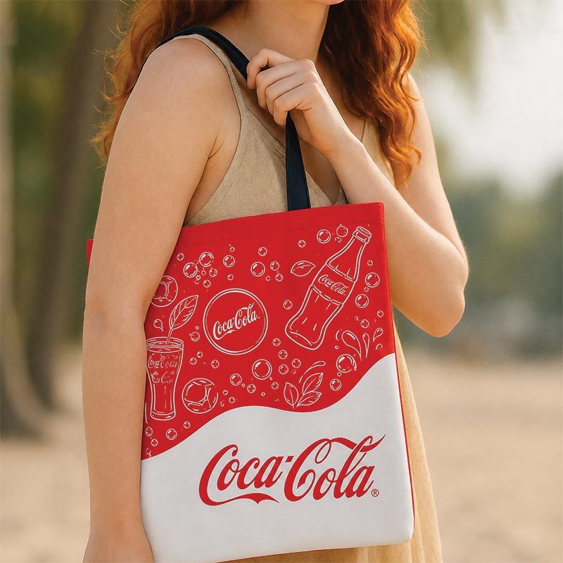 Présentation d’un sac de courses personnalisé Rue du Print pour salons et foires commerciales