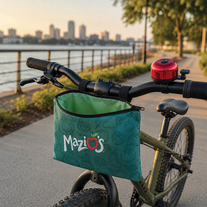 Sacoche vélo personnalisable en polyester imperméable pour communication publicitaire