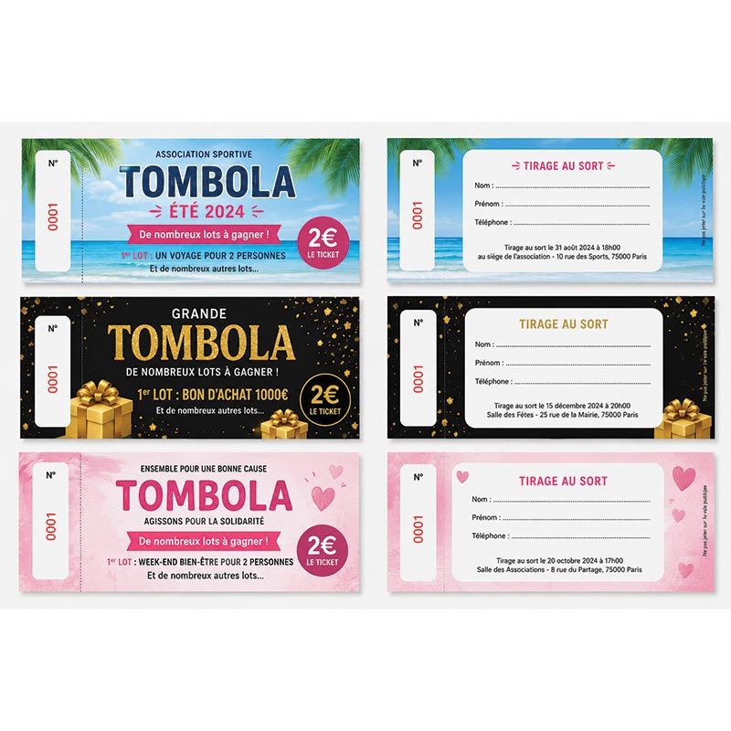 Tickets tombola personnalisés pour tirage au sort et animation commerciale