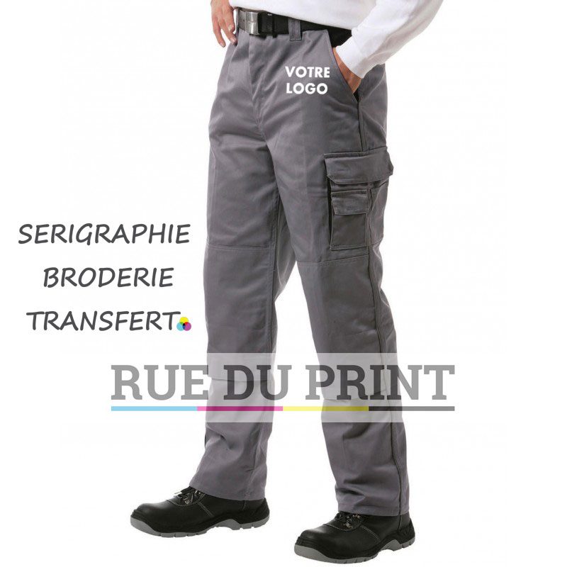 Kontrastreklambyxor 65 % kammad bomull, 35 % polyester, 300 g/m² justerbar midja med tryckknappar och dragkedja