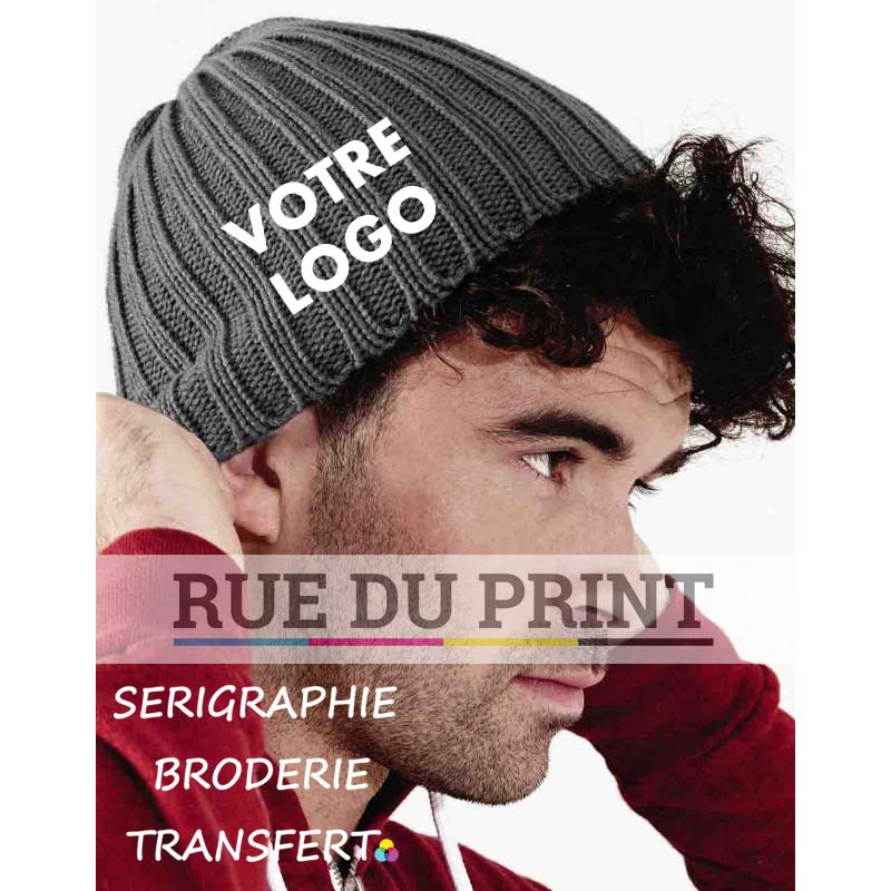 Gorro gris personalizado con logo Chunky 100% poliacrílico (tacto suave) de punto pesado