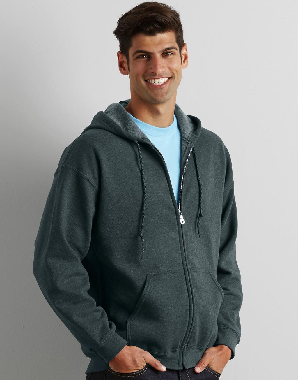 Sweat shirt personnalisé zip manches set-in 270 g/m² (White: 255 g/m²) 50% coton, 50% polyester coton cardé
