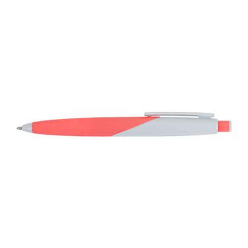 Stylo bille aspect gomme blanc/neon corail