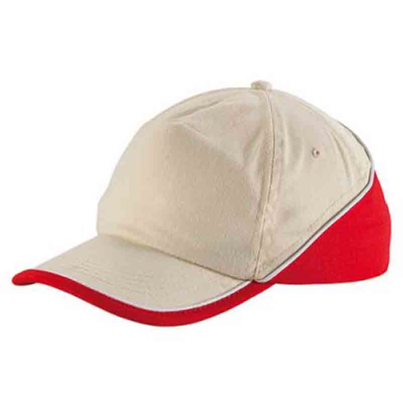 7-Panel Reklamm Cap beige/Navy Erwuessener Gréisst Visir 7,5 cm 100% décke liicht gebastelt Koteng.