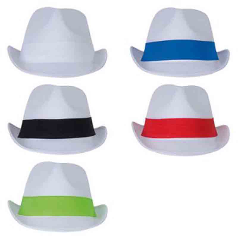Chapeau publicitaire événementiel blanc/blanc Taille adulte 58 env. Bandeau 65,5 x 2,5 cm 60% Prolypropylène 40% Polyester
