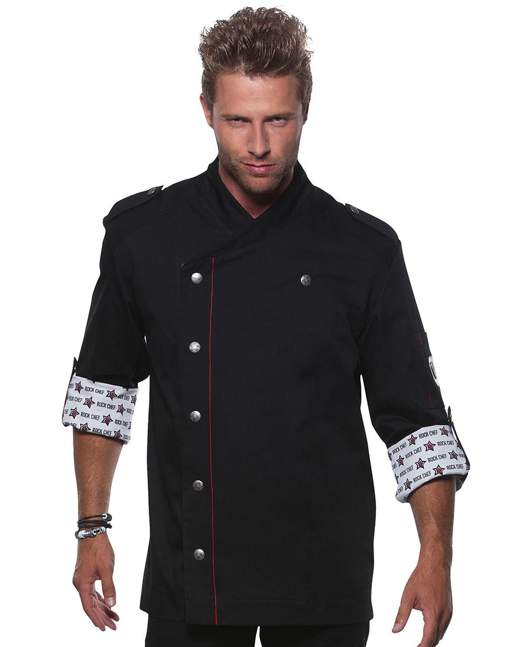Kochjacke „Rock Chef“ personalisiert schwarz/weiß 100 % einlaufvorbehandelte Baumwolle und 100 % Polyester