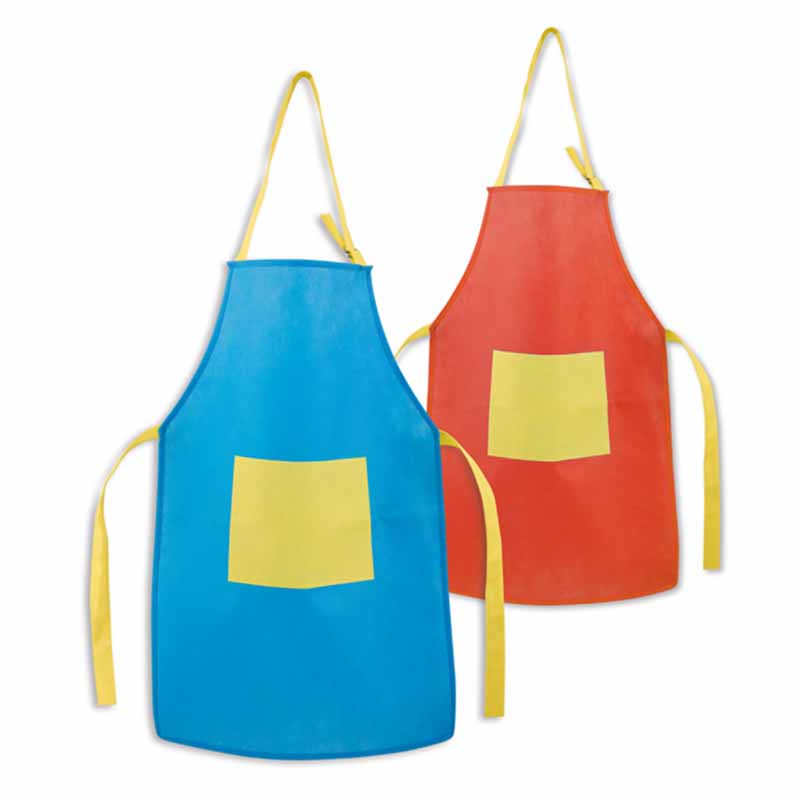 Tablier personnalisé non tissé pour enfant bleu, rouge, poids 80g/m² avec une poche