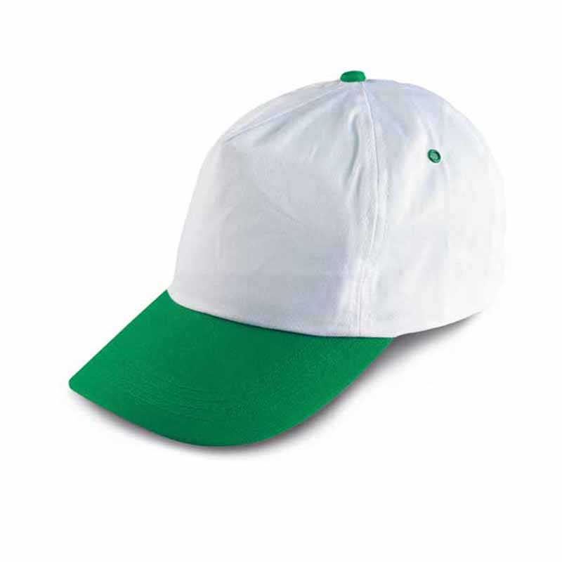 Casquette publicité vert Polyester Velcro réglable. Taille: 580 mm
