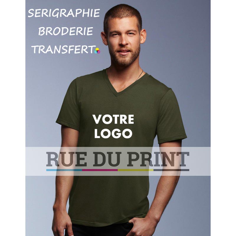 Publicidade adulto perfil verde militar Camiseta fashion com decote em V 100% algodão fiado e pré-encolhido, 150 g/m² Cinza urze: 90% algodão,