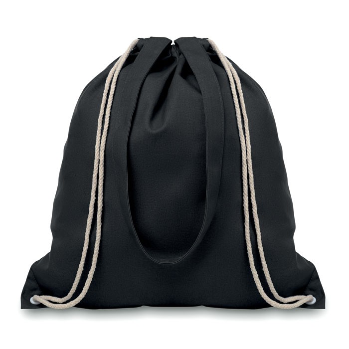 Saco de compras com cordão estampado com mensagem, ideal para transportar suas compras e transmitir sua mensagem com estilo.