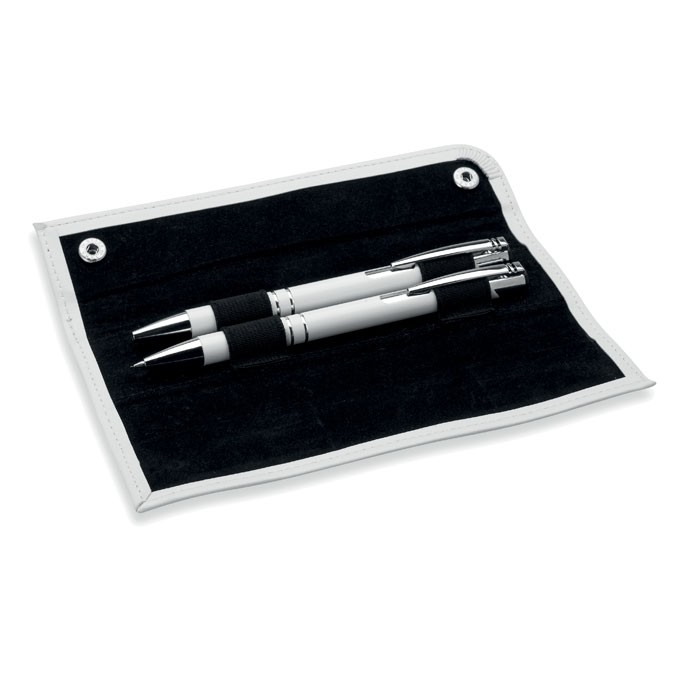 GEMELLO  Étui personnalisé en PU assorti  comprenant un stylo bille à poussoir  et un portemine en aluminium. Encre bleue.