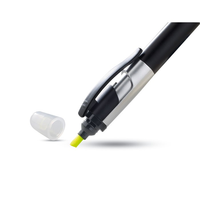 TRITON Stylo publicitaire à bille multifonction en ABS, combinaison noir mat et laquage argenté.