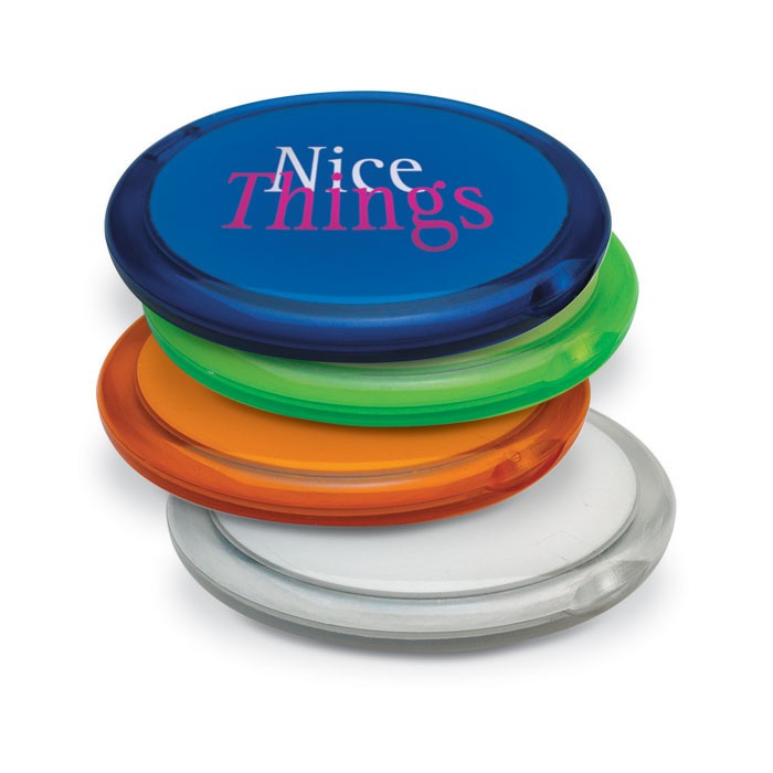 RADIANCE Double miroir publicité rond en couleur transparente.