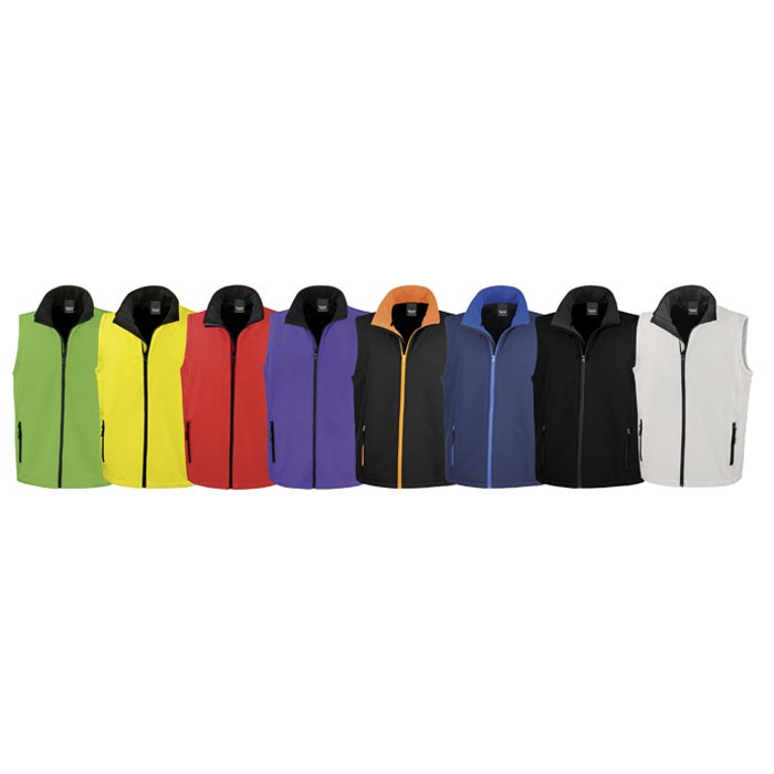 SOFT personnalisé SHELL BODYWARMER R232M 280 g/m2. 100% polyester (2 couches).  Ext: sans élasthanne, tissu extensible.