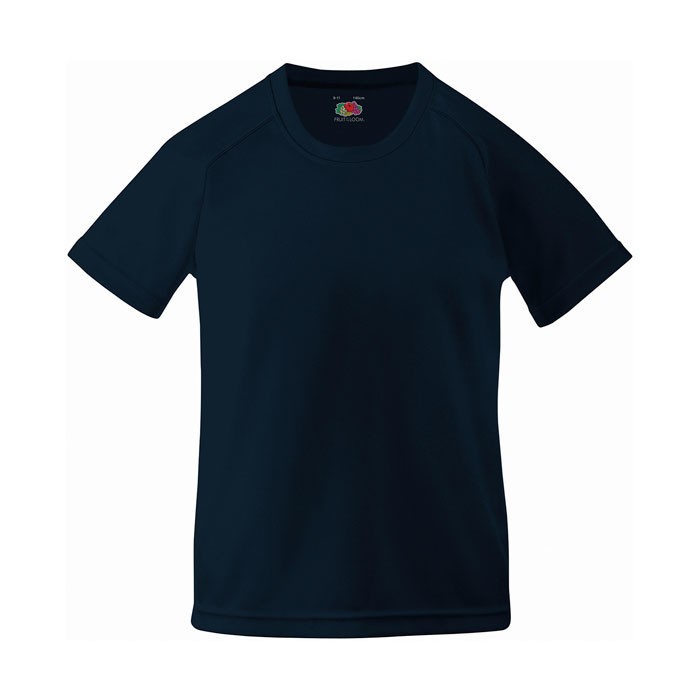 Rosto KIDS azul marinho escuro personalizado PERFORMANCE 61-013-0, 140 g/m2. 100% Poliéster. Mangas raglan esportivas com pesponto