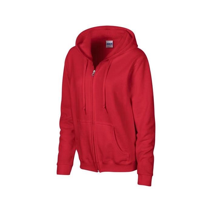 LADIES publicitaire rouge face SWEATER HOOD ZIP 18600L 255-270 g/m2. 50% Coton, 50% Polyester prérétréci.