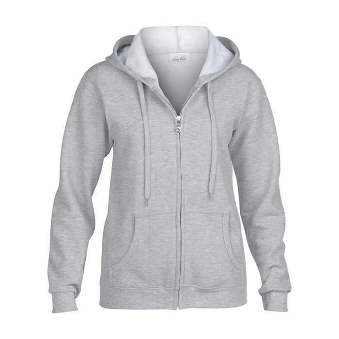 LADIES publicité gris sport face SWEATER HOOD ZIP 18600L 255-270 g/m2. 50% Coton, 50% Polyester prérétréci.