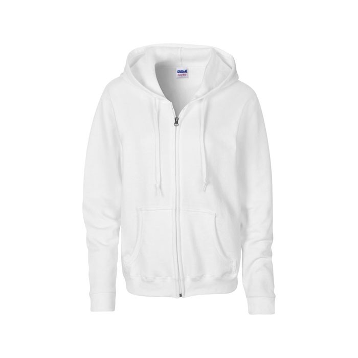 LADIES publicitaire blanc face SWEATER HOOD ZIP 18600L 255-270 g/m2. 50% Coton, 50% Polyester prérétréci.