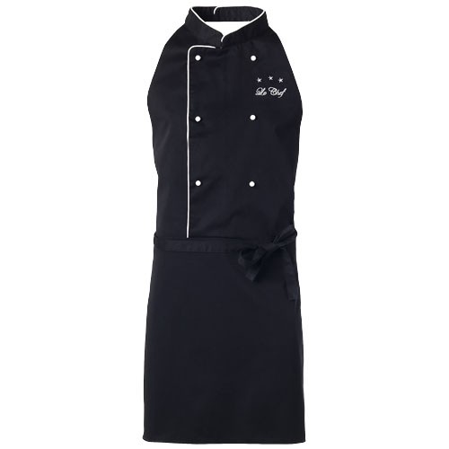 Tablier personnalisable Le Chef à fermeture dans le dos. Twill 65% polyester et 35% coton.
