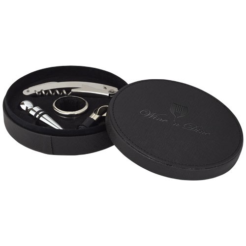 Set personnalisé vin 4 pièces Marlot Parfait pour offrir dans sa boîte cadeau Avenue.  Acier inoxydable, métal.