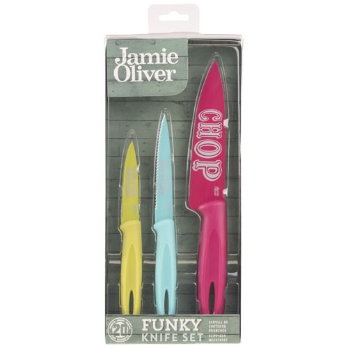 Set publicité couteaux Funky Sous coffret cadeau Jamie Oliver. Design Exclusif. Acier inoxydable.