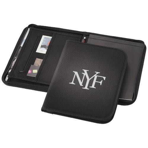 Conférencier personnalisable A4 zippé Berkeley avec fermeture zippée,  poches pour documents et bloc-notes  de 20 pages à lignes