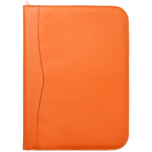 Conférencier publicité A4 zippé Ebony comprenant un passant pour stylo,  une poche zippée et un bloc-notes de 20 pages à lignes.