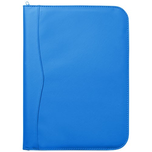 Conférencier personnalisable A4 zippé Ebony comprenant un passant pour stylo,  une poche zippée et un bloc-notes de 20 pages à l