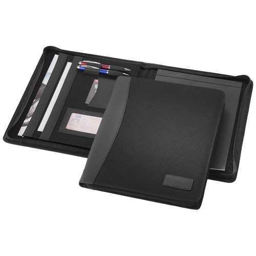 Conférencier personnalisé A4 zippé Cardiff avec fermeture zippée, passant pour stylo, poches pour documents et bloc-notes de 2