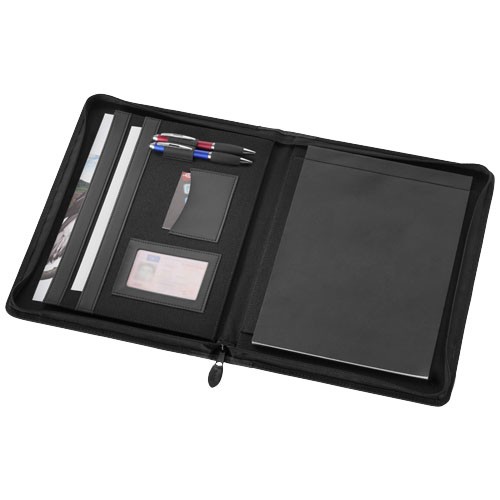 Conférencier publicitaire A4 zippé Cardiff avec fermeture zippée, passant pour stylo, poches pour documents et bloc-notes de 2