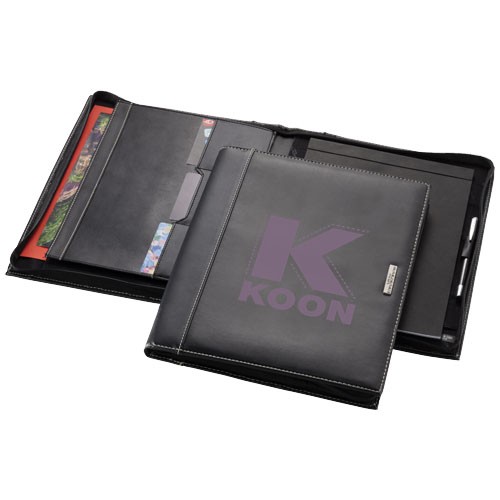 Conférencier publicitaire zippé A4 au design unique imitation cuir est fourni avec bloc-notes A4, un soufflet porte-documents,