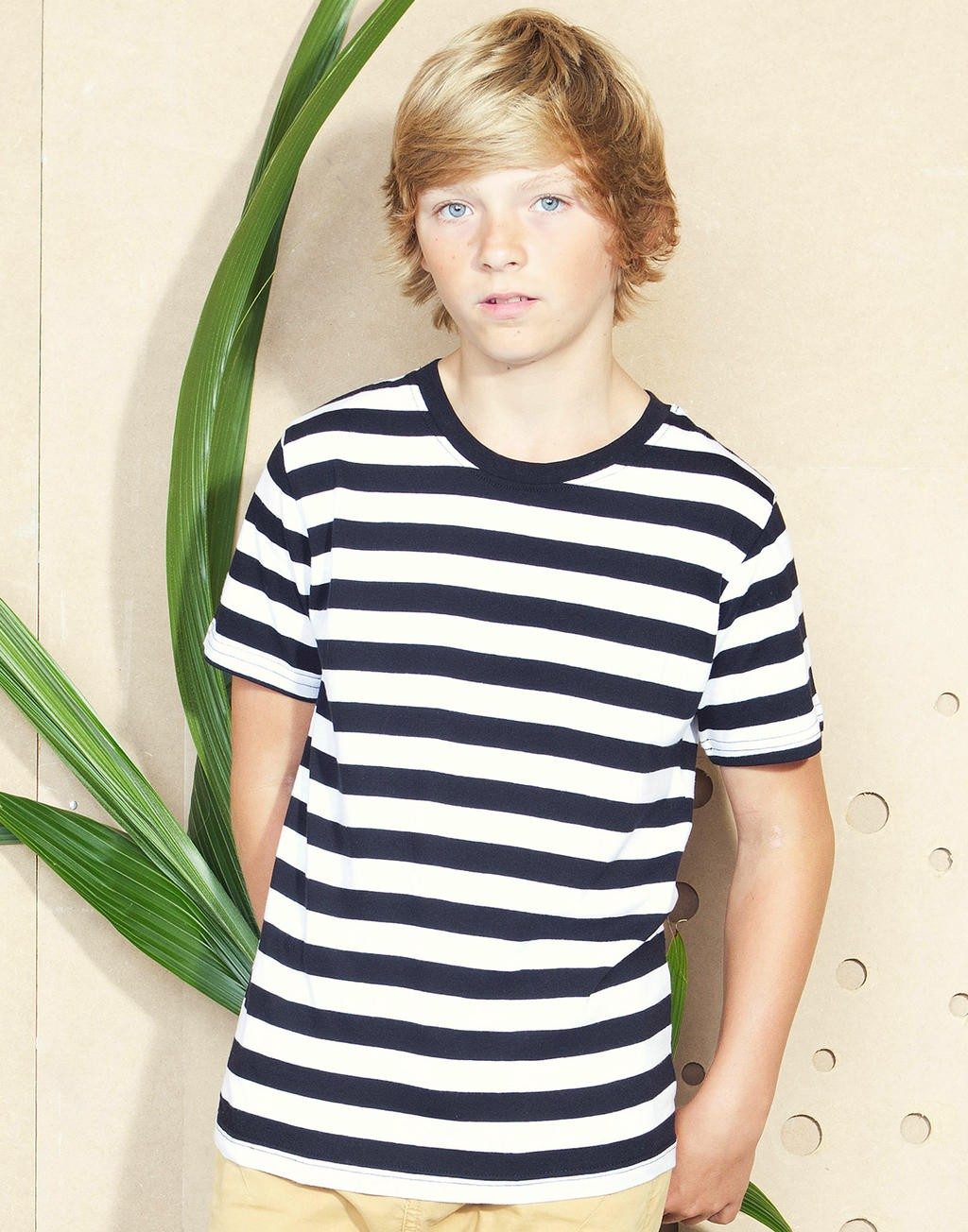 Tee-shirt personnalisable noir/blanc profil enfant à rayures 100% coton peigné ringspun, 150 g/m²  rayures 2x 2 cm avec fil tein