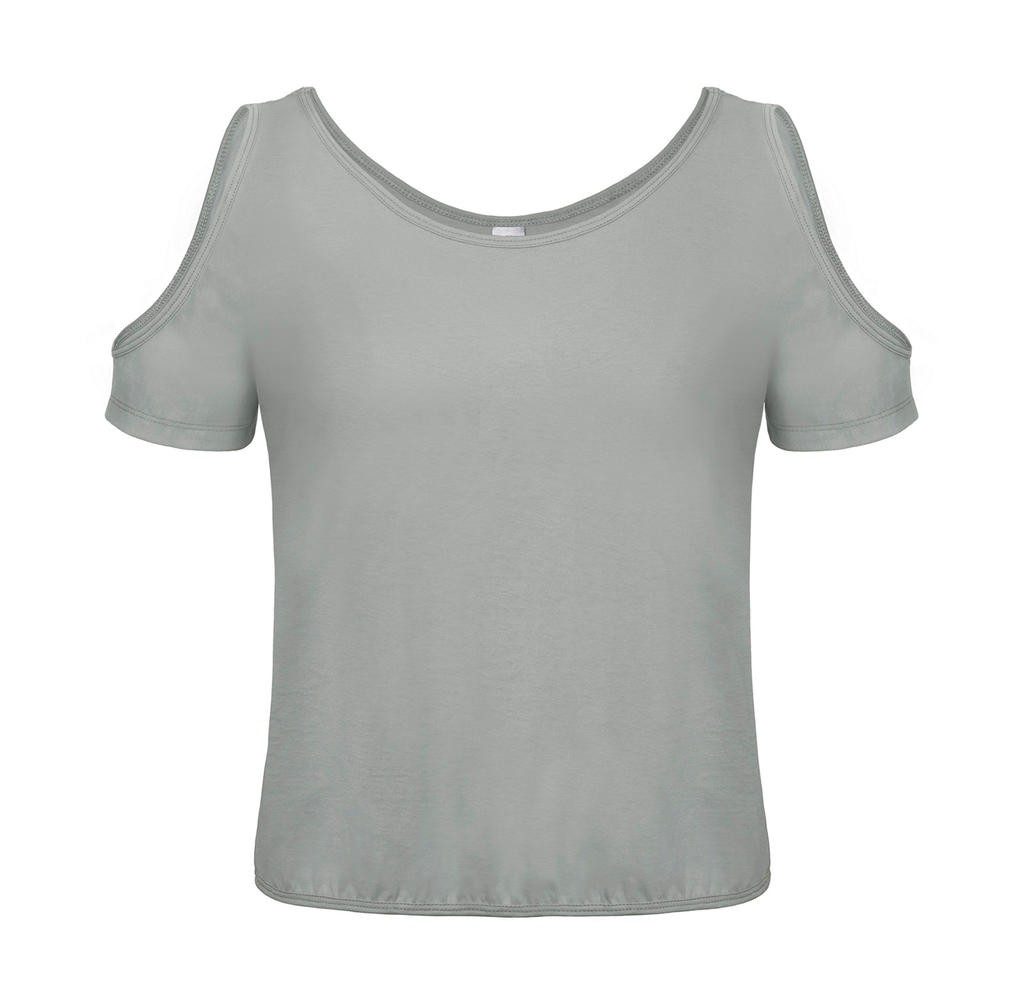 Tee-shirt publicitaire gris face ouvertures extérieur 100% coton prérétréci et ringspun, 110 g/m² jersey simple, sensation très