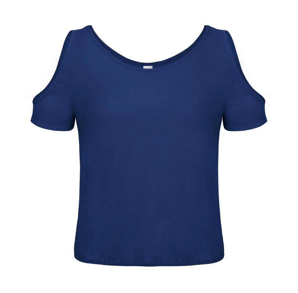 Tee-shirt publicité bleu face ouvertures extérieur 100% coton prérétréci et ringspun, 110 g/m² jersey simple, sensation très do