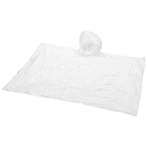 Poncho personnalisable jetable Rain avec pochette Poncho (120x90 cm.) avec capuche. Comprend une pochette refermable très prati