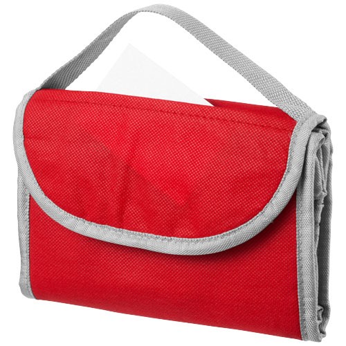 Isolierte Werbe-Lunchtasche aus Lapua-Vlies. Hauptfach mit Klettverschluss. Transparentes Identifikationsfenster auf der