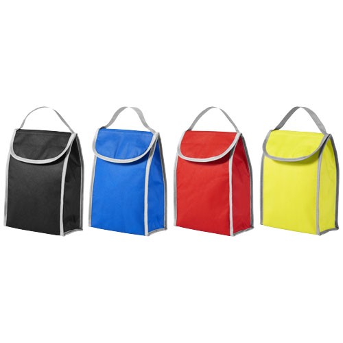Isolierte Werbe-Lunchtasche aus Lapua-Vlies. Hauptfach mit Klettverschluss. Transparentes Identifikationsfenster auf der