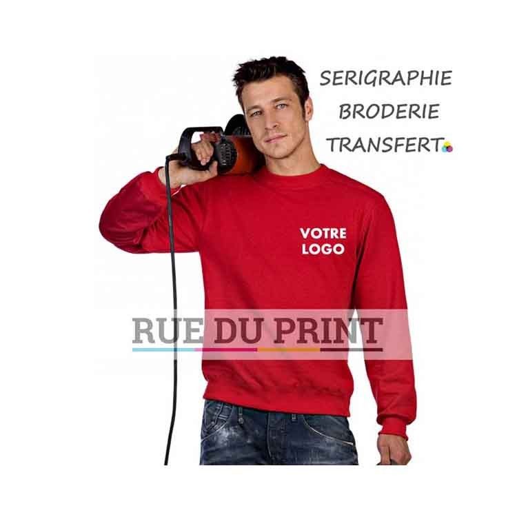 Sweat publicité de travail 280 g/m2 80% coton peigné, 20% polyester col côte et base avec élasthanne
