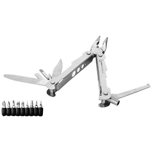 Pince personnalisable multifonctions 19 fonctions Nika Outil 10 fonctions et 9 embouts de vissage dans le support. Avec pochett