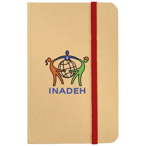 Calepin publicitaire Dictum papier blanc (70 g/m²)  avec fermeture élastique.  Carton.