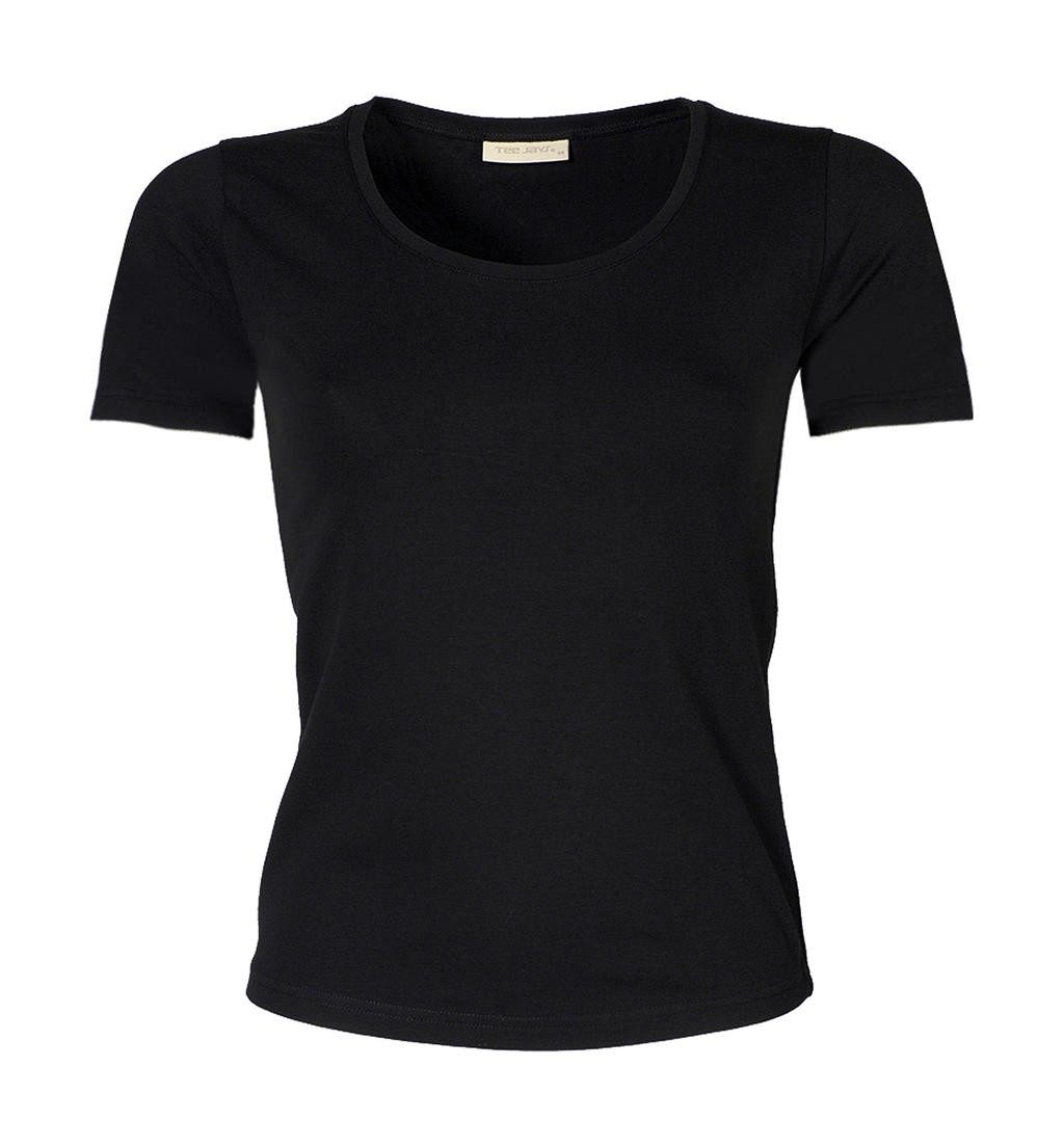T-shirt pubblicitaria nera con volto da donna Stretch 90% cotone pettinato filato ad anelli, 10% elastan, elastan di qualità 195 g/m² per te