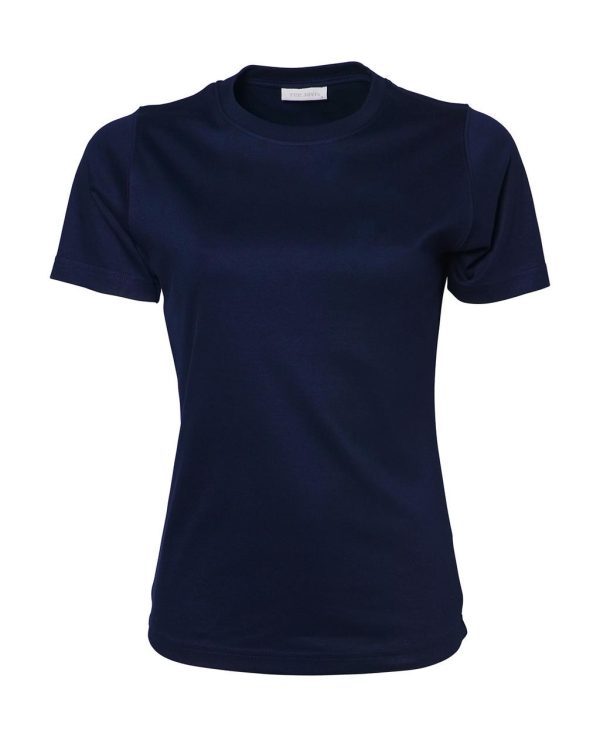 Navy blue advertising t-shirt for women Interlock 100% combed ringspun cotton, 220 g/m² long staple cotton compact fiber
