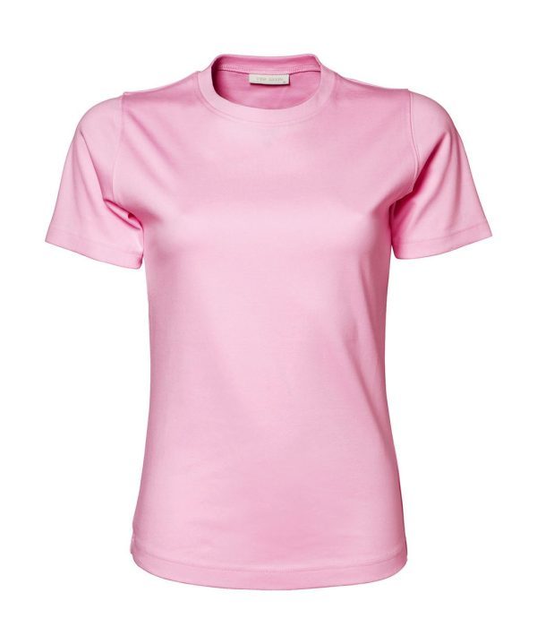Women's light pink advertising t-shirt Interlock 100% combed ringspun cotton, 220 g/m² long staple cotton compact fiber