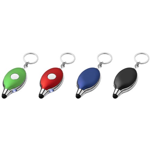 Porte-clé publicitaire torche et stylet Presto Pile fournie.  Bouton d'alimentation sur le dessus.  Plastique ABS
