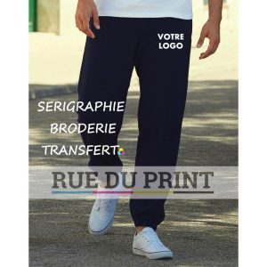 Elastische Werbehose. Bündchen 280 g/m². 70 % ringgesponnene Baumwolle, 30 % Polyester. Elastischer Bund, Seitentaschen
