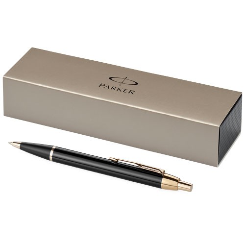 Stylo personnalisable à bille Parker IM Présentation dans coffret cadeau Parker. Livré avec recharge de stylo à bille QuinkFlow