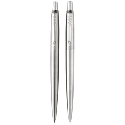 Parure personnalisée stylos Jotter Stainless Steel Le stylo est équipé d'une recharge encre noire QuinkFlow, livré dans une boî