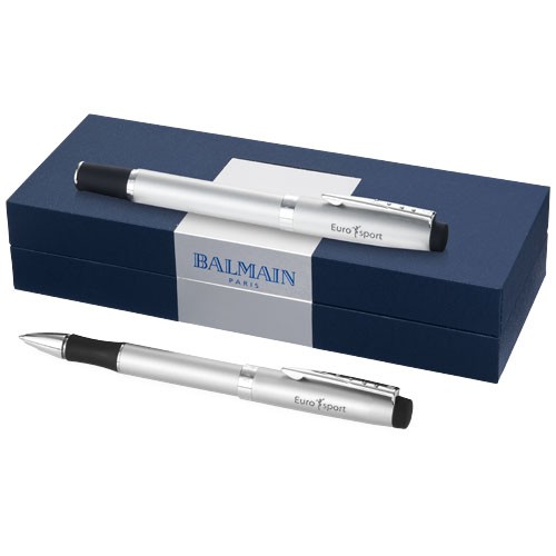 Parure personnalisable de stylos Parure de stylos roller et bille avec grip caoutchouté,  livrée sous écrin luxe Balmain (taille
