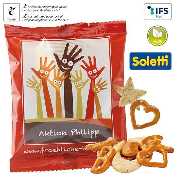 Happy-Mix advertising in compostable bags Different designs, e.g. ex. moon and stars, hearts and fancy glasses, sun and screws