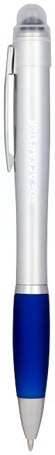 Stylo à bille lumineux Nash avec corps silver et grip de couleur